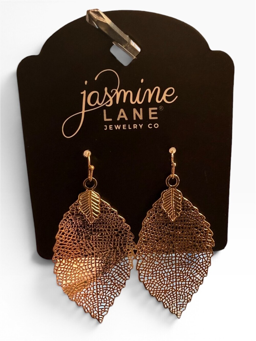Jasmine Lane Gold Tone Filigree Leaf Dangle Earrings Boho Botanical